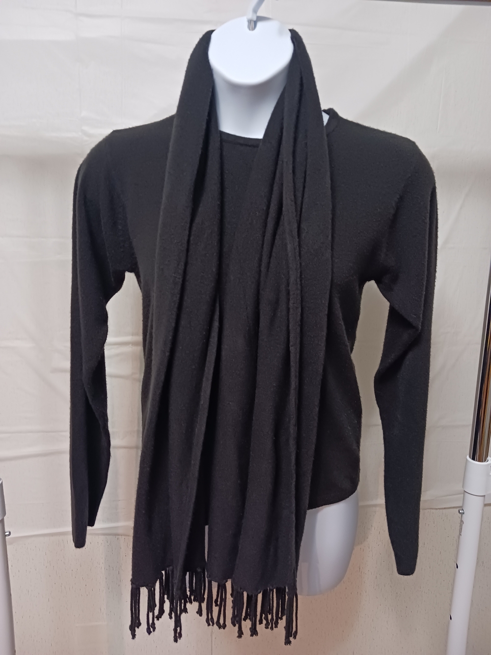 Black Scarf Detail Crewneck Sweater - Women's Long Sleeve